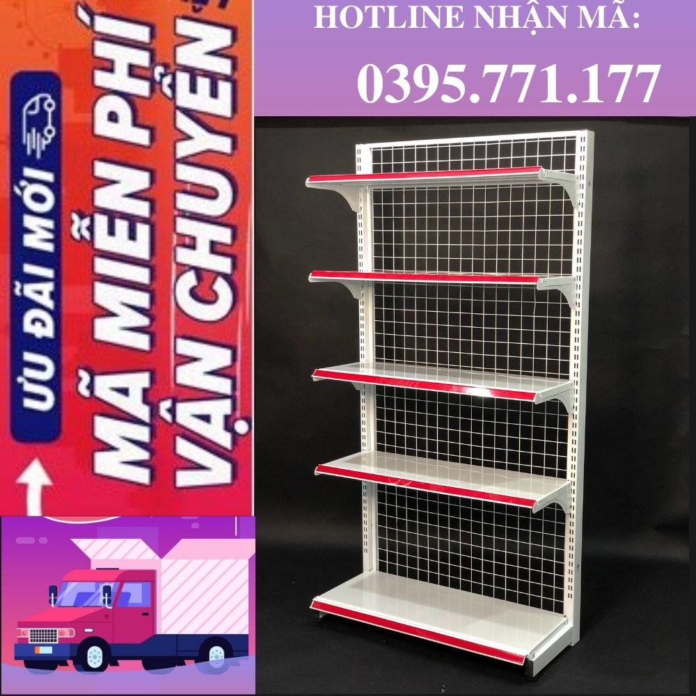 Kệ siêu thị Đăk Lăk trưng bày sản phẩm tạp hóa, KỆ ĐƠN ( ÁP TƯỜNG) lưng lưới dài 90 x cao 180