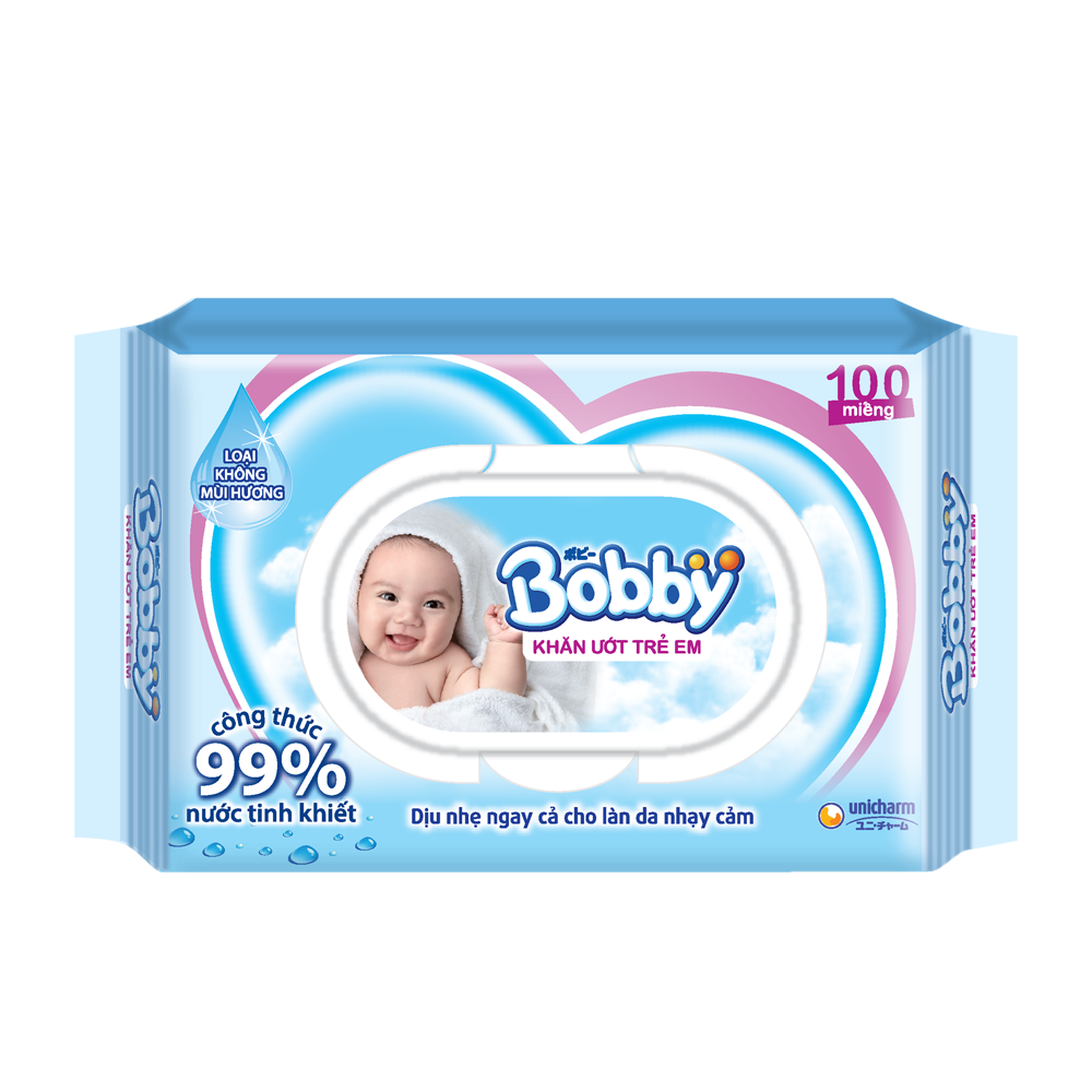 Khăn ướt trẻ em Bobby không mùi gói 100 tờ