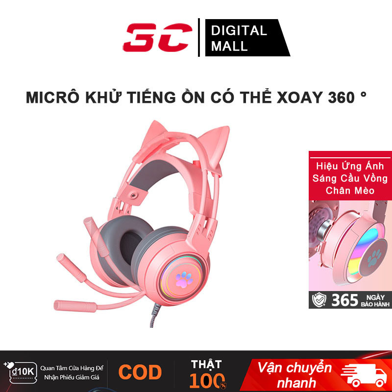 Tai Nghe Mèo có dây, Headphone Chụp Tai Có Mic Chơi Game SY-G25 ,Âm thanh rõ ràng như thật ,Âm thanh không gian 3D,Micrô khử tiếng ồn có thể xoay