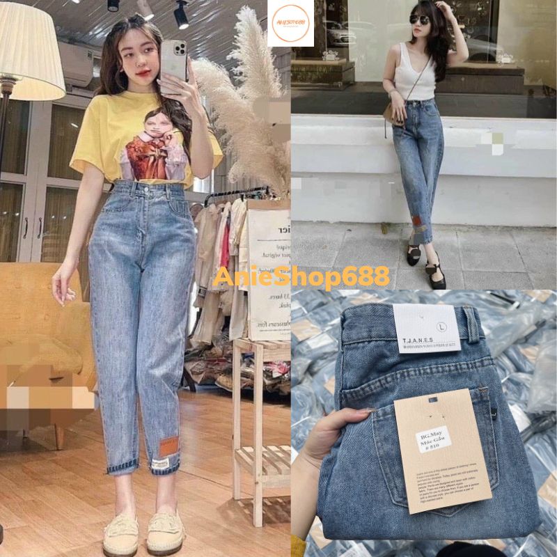 Quần baggy nữ tag gấu ,Quần Jean Baggy nữ lưng cao phong cách - Quần bò cạp cao chất bò mịn đẹp ,quần bò nữ ,quần bò ống con nữ ,quần bò dáng dài lưng cao ,quàn baggy trơn nữu ANIESHOP688