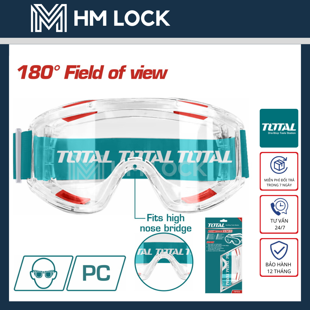 Kính bảo hộ trong suốt 180 độ total - khung pvc nhẹ, lỗ thoát khí - hàng chính nhãng - tsp309