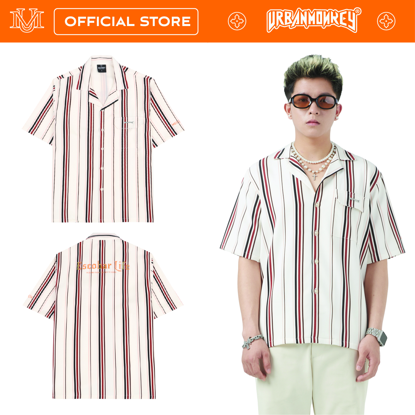 Áo sơ mi urban monkey escobar shirt họa tiết kẻ sọc