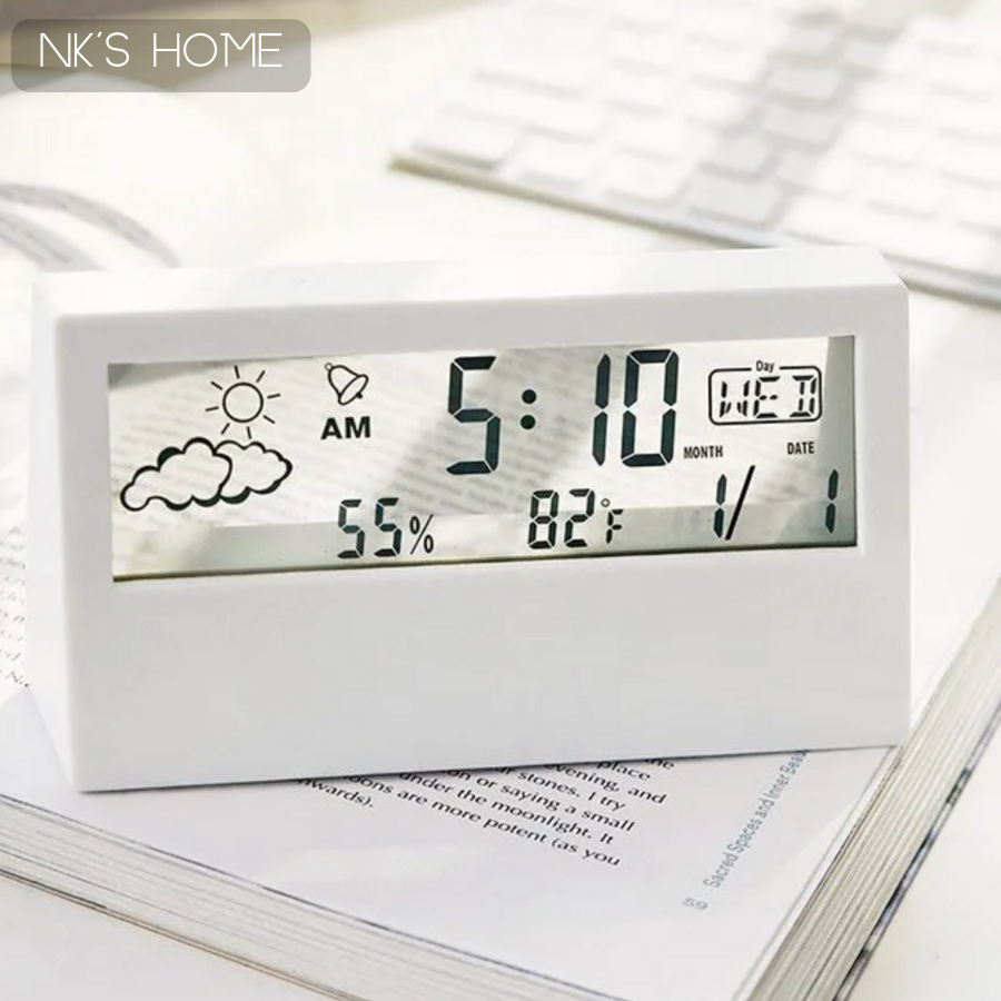 Đồng hồ báo thức điện tử led để bàn trong suốt decor độc đáo đo độ ẩm nhiệt độ phòng