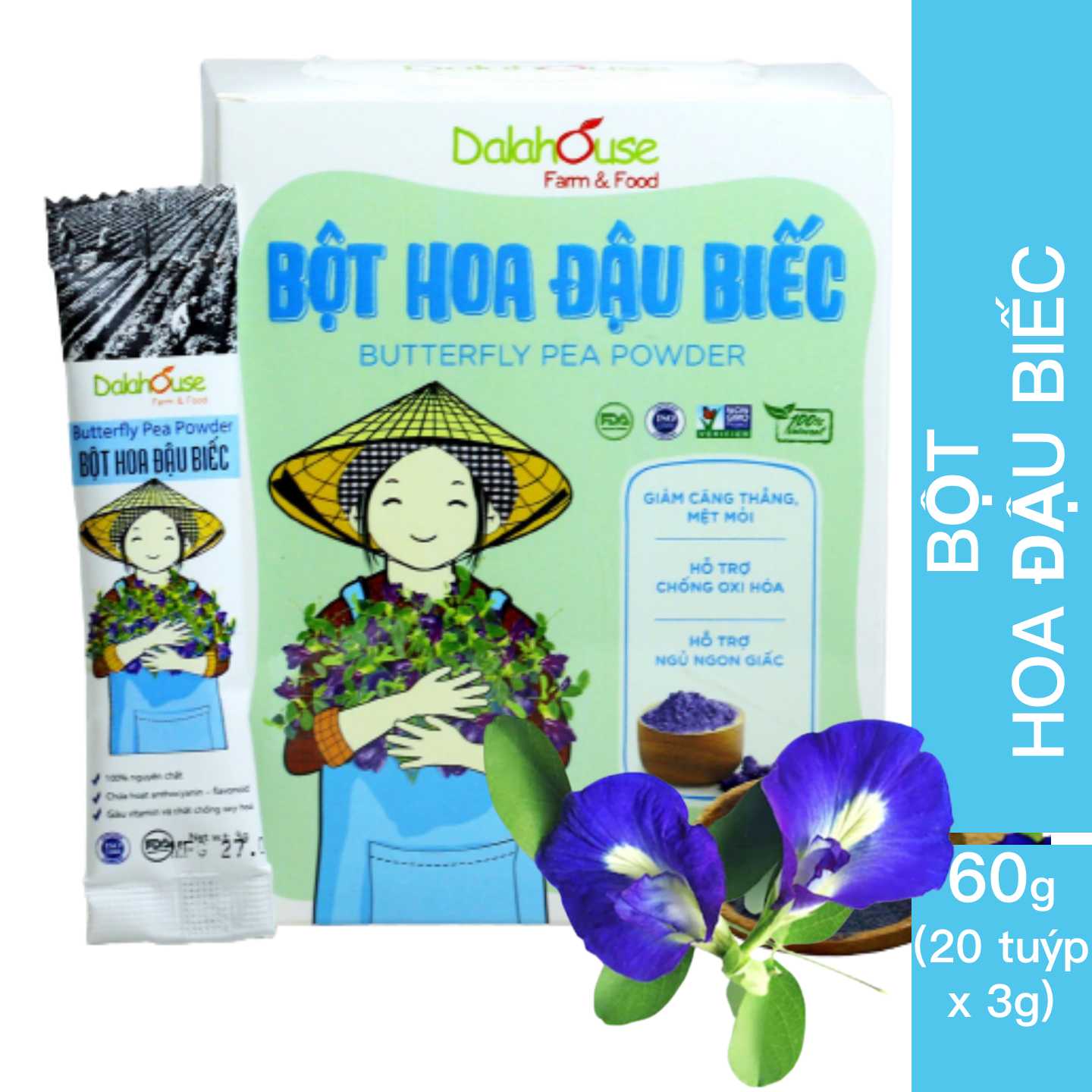 Bột hoa đậu biếc Dalahouse 60gr - Hữu cơ sấy lạnh - 100% từ thiên nhiên