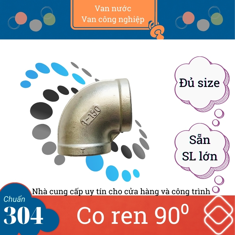 Co ren inox 304 phi 34, co (cút) góc 90⁰ nối ren trong bằng thép không gỉ đảm bảo độ bền cao