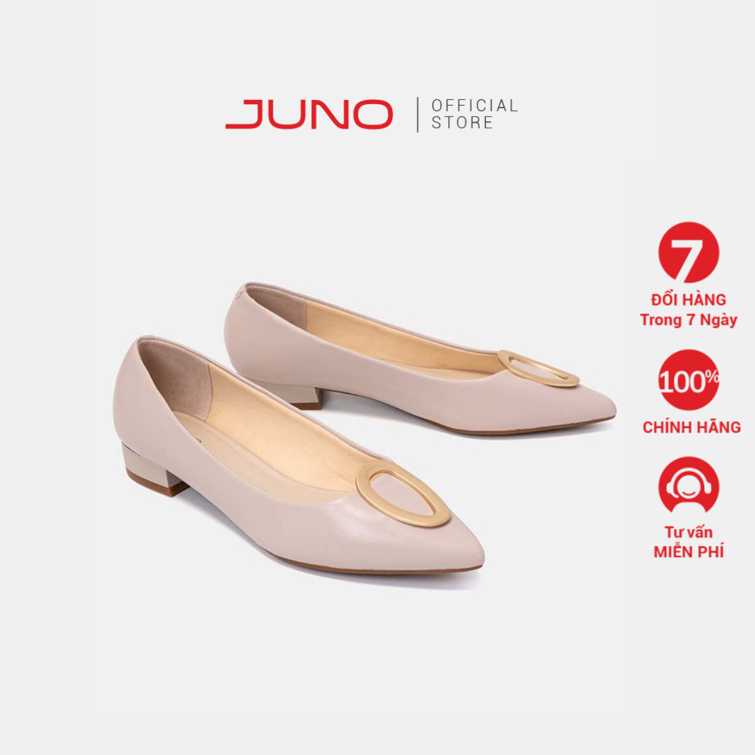 Giày Búp Bê 3cm Thời Trang JUNO Mũi Nhọn Khóa Trang Trí BB03058