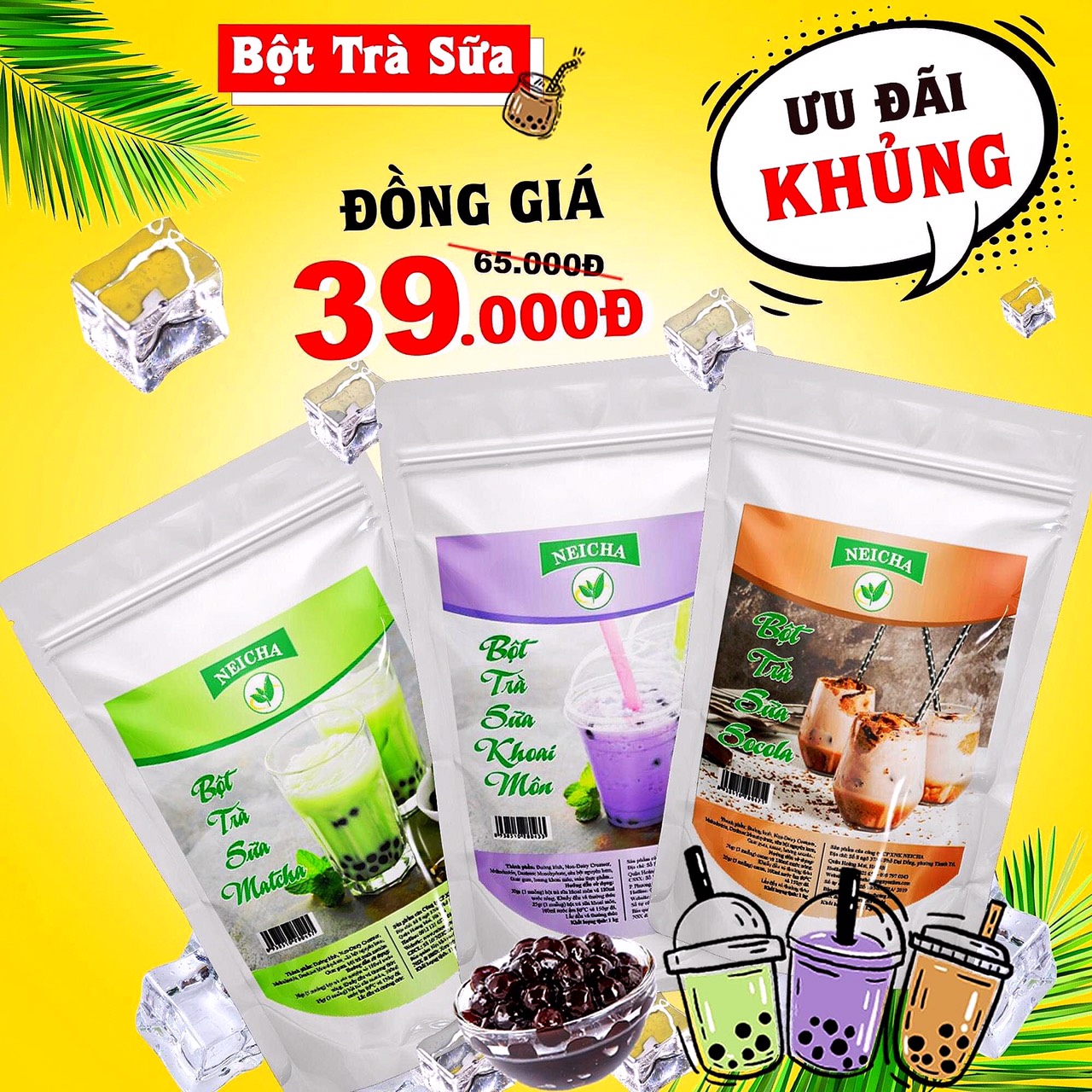 (Ưu đãi mùa hè) Combo TRÀ SỮA PHA SẴN 3 vị siêu hot  Matcha, Khoai Môn, Socola.