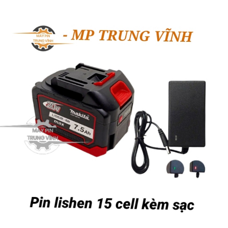 Bộ pin máy khoan makita kèm sạc , lõi lishen  , pin đóng sẵn ,dung lượng pin 15 cell xả 60A , chân phổ thông bảo hành 6 tháng