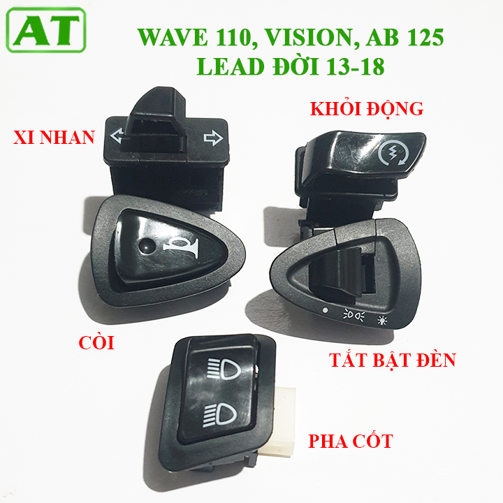 Bộ 5 nút công tắc xe wave 110 vision ab 125 lead đời 2013-2018