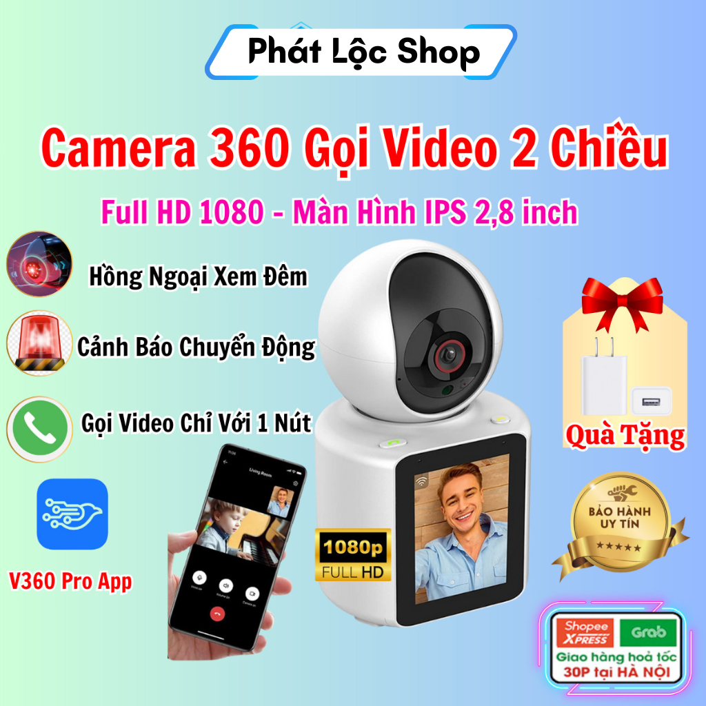 Camera wifi 360 gọi video 2 chiều, máy báo khóc em bé cctv theo dõi người già, trẻ em, có màn hình ips 2,8 inch siêu nét