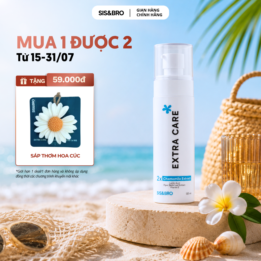 [COMBO 2 CHAI] Dung Dịch Vệ Sinh Phụ Nữ SIS&BRO Extra Care 120ml, Tinh Chất Cúc La Mã và Trầu Không