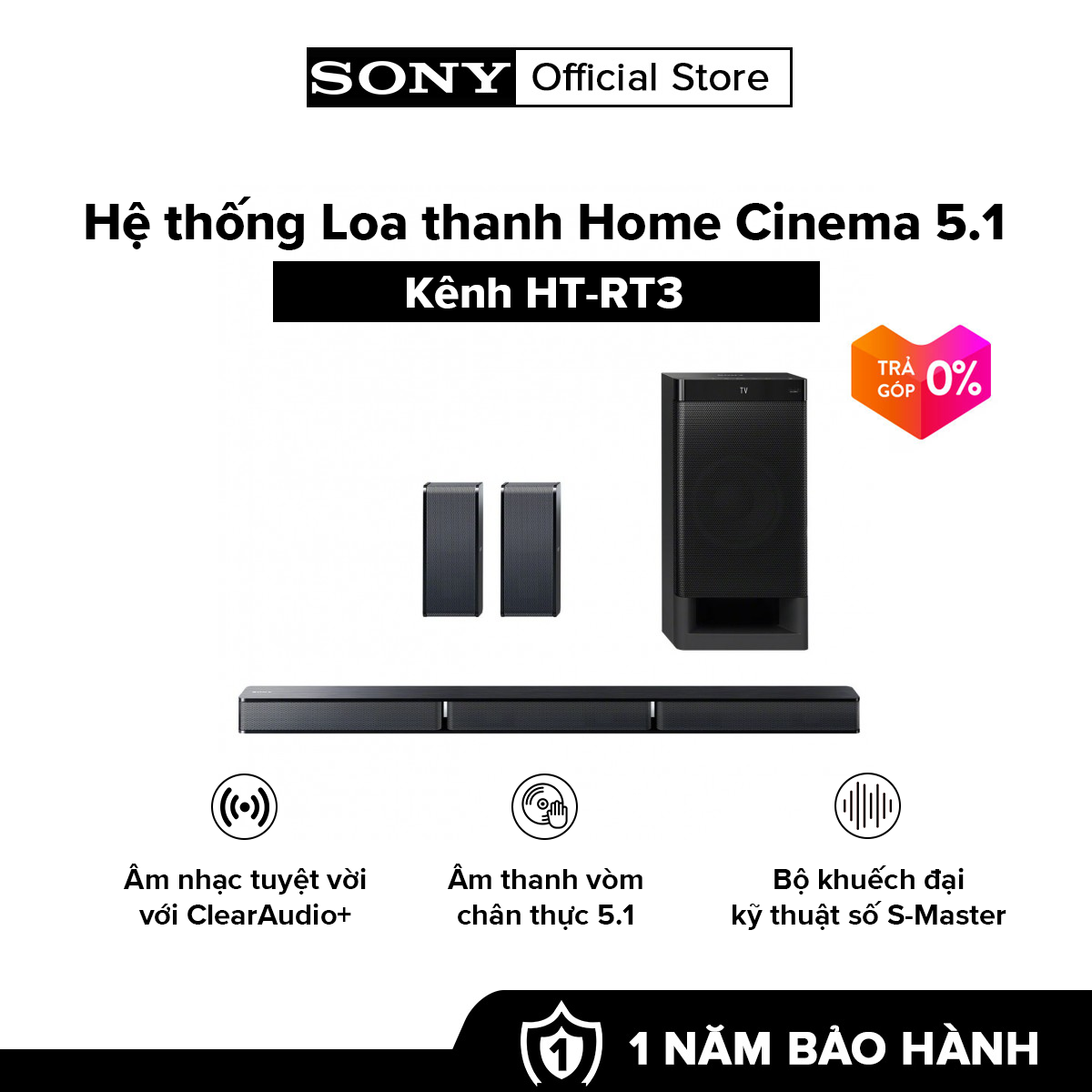 [HÀNG CHÍNH HÃNG-TRẢ GÓP 0%] Hệ thống Loa thanh Home Cinema 5.1 kênh HT-RT3 Âm thanh vòm chân thực 5.1 Bộ khuếch đại kỹ thuật số S-Master