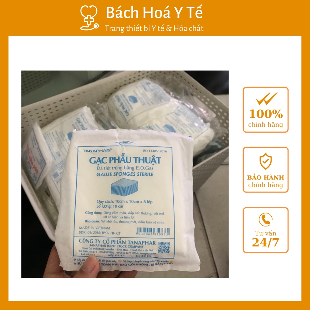 Gạc phẫu thuật Tanaphar chính hãng 10x10x6 lớp giúp cầm máy, đắp vết thương.