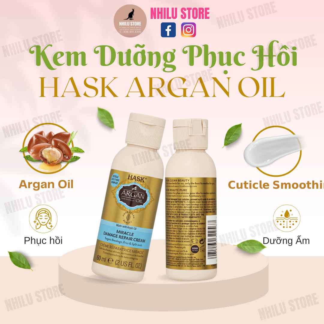 Kem dưỡng phục hồi tóc hư tổn hask argan oil 60ml