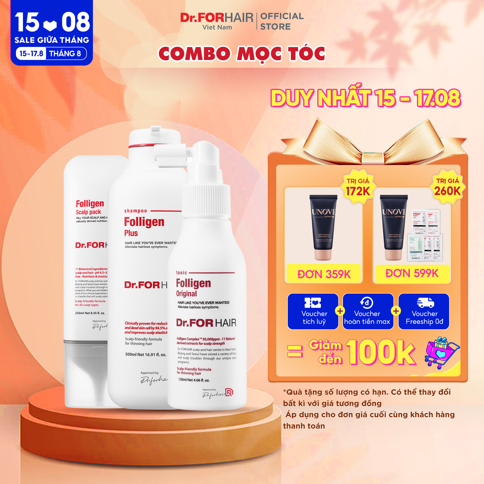 Bộ gội xả dưỡng và xịt hỗ trợ mọc tóc, giảm rụng tóc