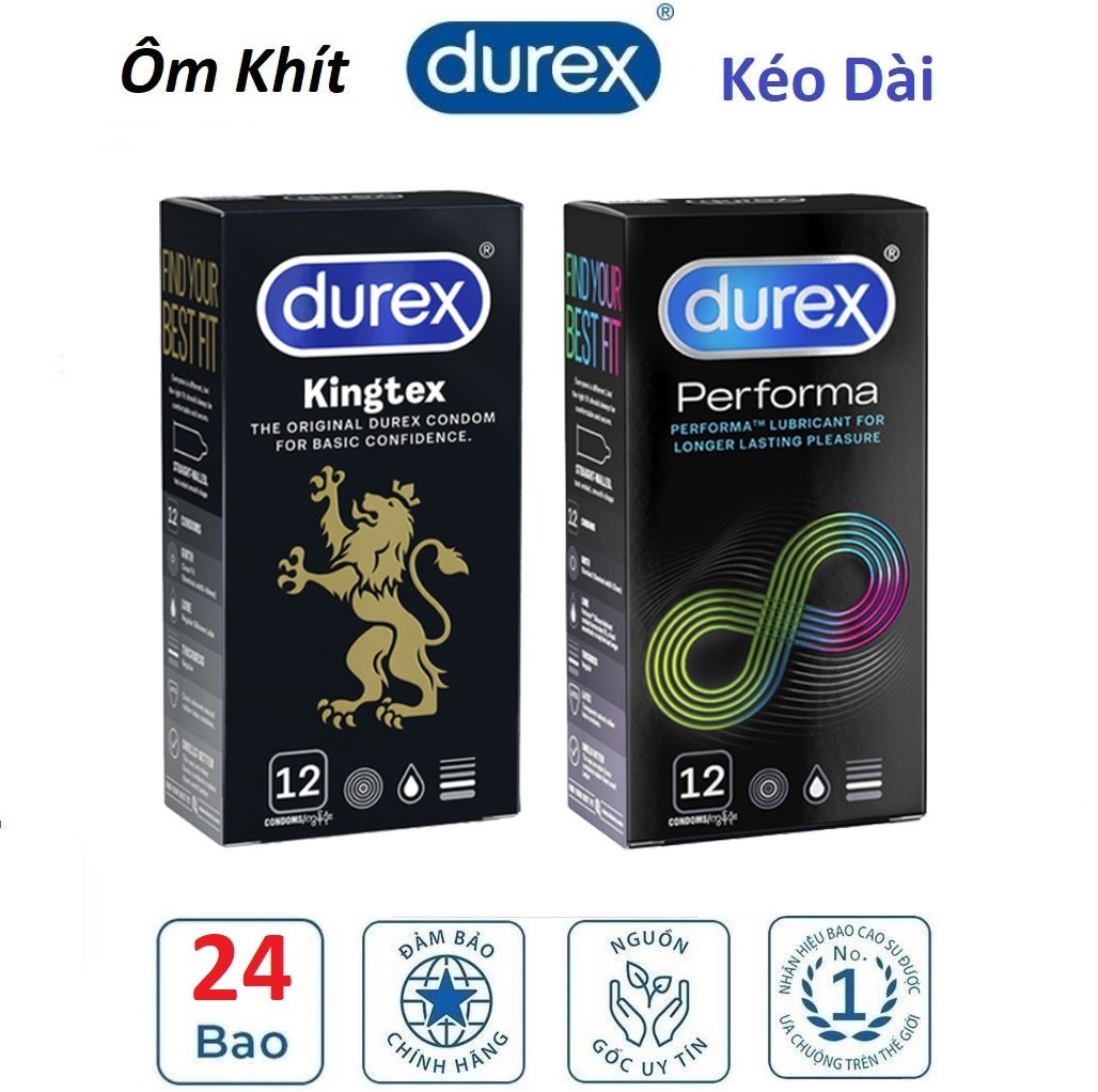 [HCM]Combo 2 hộp Bao cao su Durex Performa kéo dài thời gian quan hệ 12s 7 Bao cao su Durex Kingtex 12s size nhỏ khỏi lo tuột 49mm