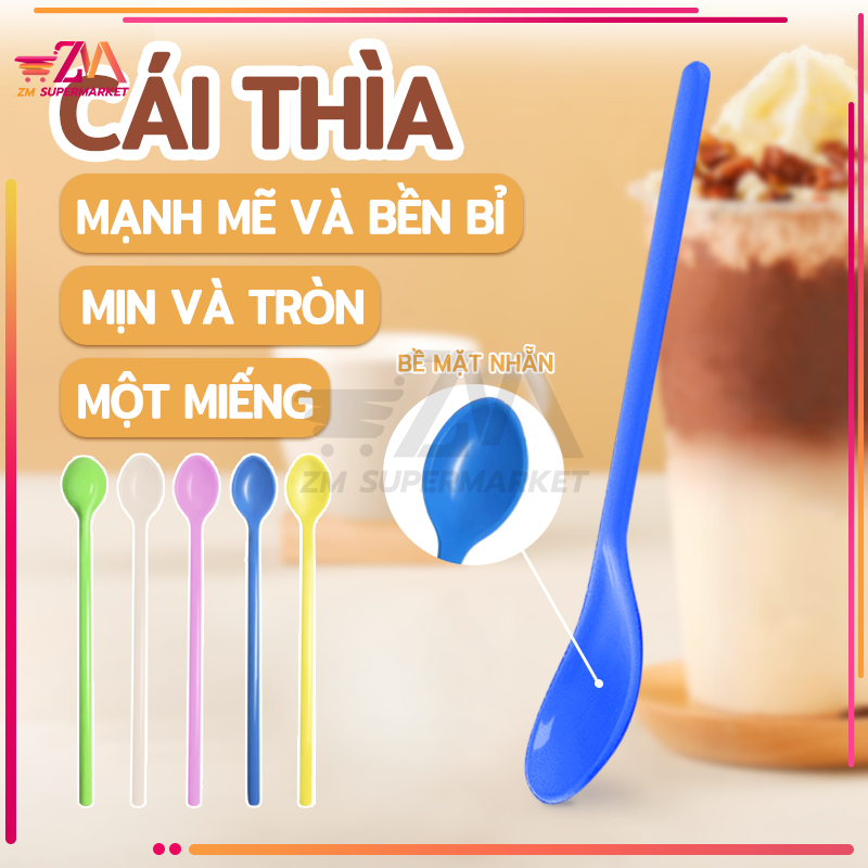 Muỗng nhựa,Thìa sinh tố - Thìa nhựa chính hãng,Combo 10 Muỗng Nhựa Cafe, Sinh tố, Trà sữa