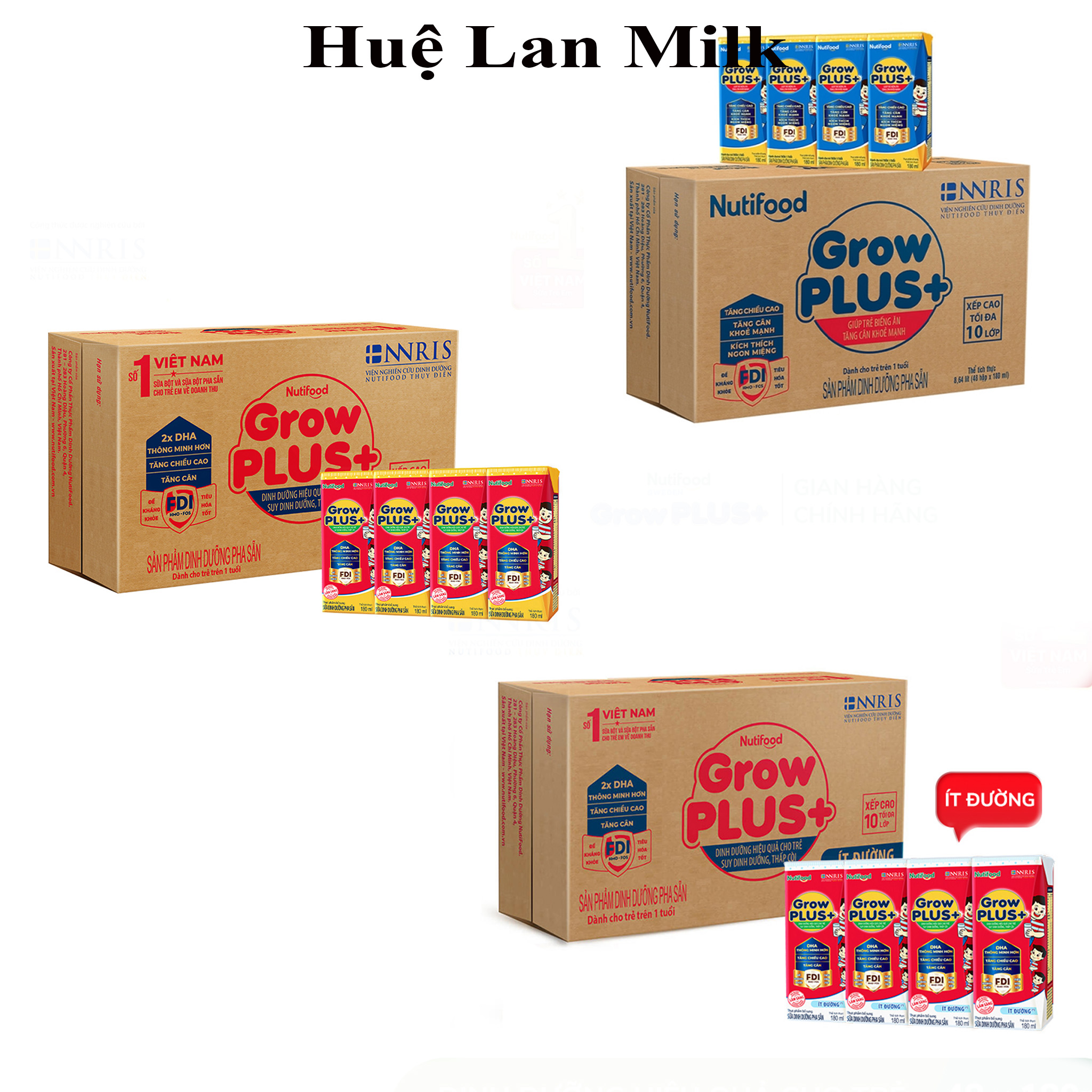 Sữa Bột Pha Sẵn Nutifood Grow Plus+ Đỏ/Xanh  Thùng 48 Hộp x 180ml (Cho trẻ suy dinh dưỡng, thấp còi) - Huệ Lan Milk