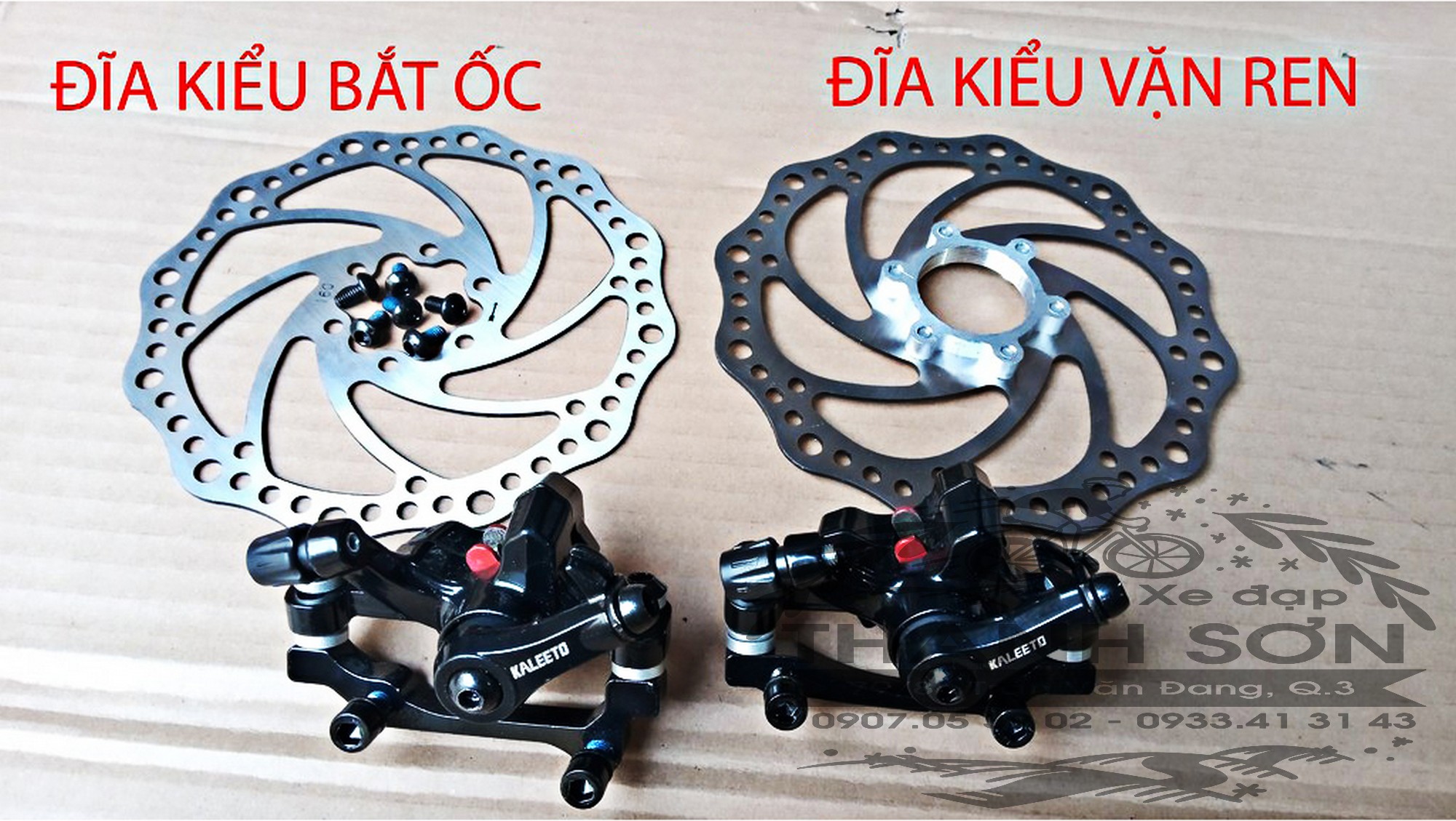 Bộ đĩa phanh xe đạp có củ phanh đi kèm, Bộ phanh đĩa cơ xe đạp thể thao