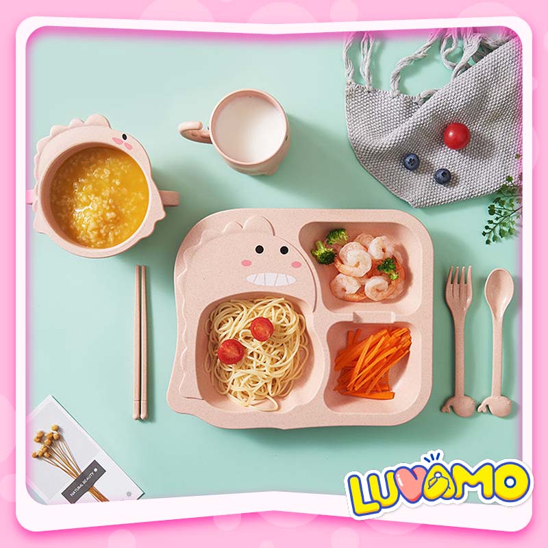 Khay Ăn Cơm Cho Bé Chất Liệu Lúa Mạch Cao Cấp An Toàn Hình Khủng Long Sinh Động Đáng Yêu Ad26