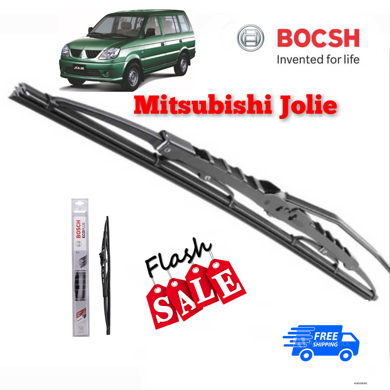 2 thanh Gạt mưa xe Mitsubishi Jolie. Boch Ecoplus xương cứng 24x20inch