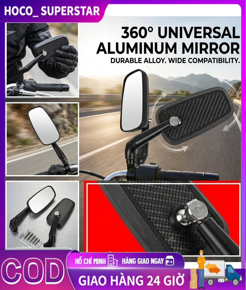 H2C Rearview Mirror with Short Legs and High-Quality Cnc Aluminum White Glass for Motorcycle Mounting<Price Is for One Pair Giá 216,810 Đồng*Miễn phí vận chuyển