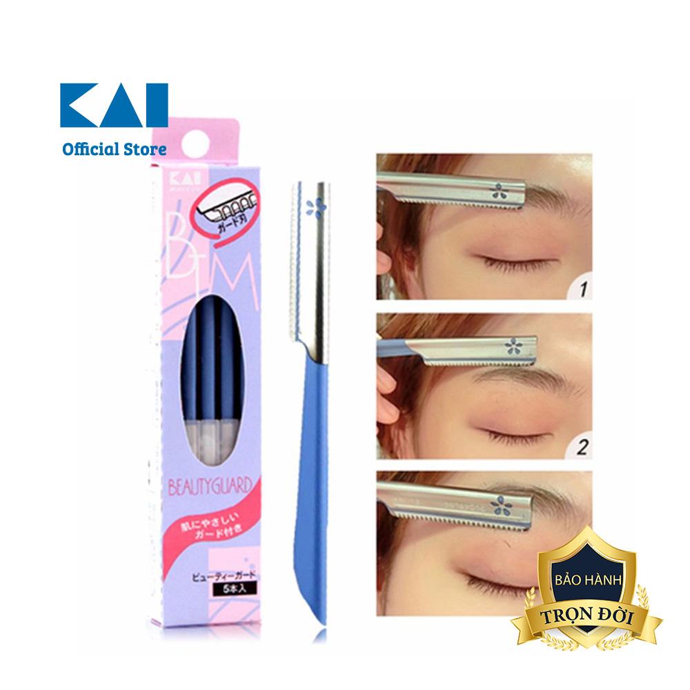 Set 5 dao cạo lông mày KAI có lớp bảo vệ hàng Nhật Bản (màu xanh) | Dao cạo lông cho nữ Disposable BTMG-5F | Gian hàng chính hãng