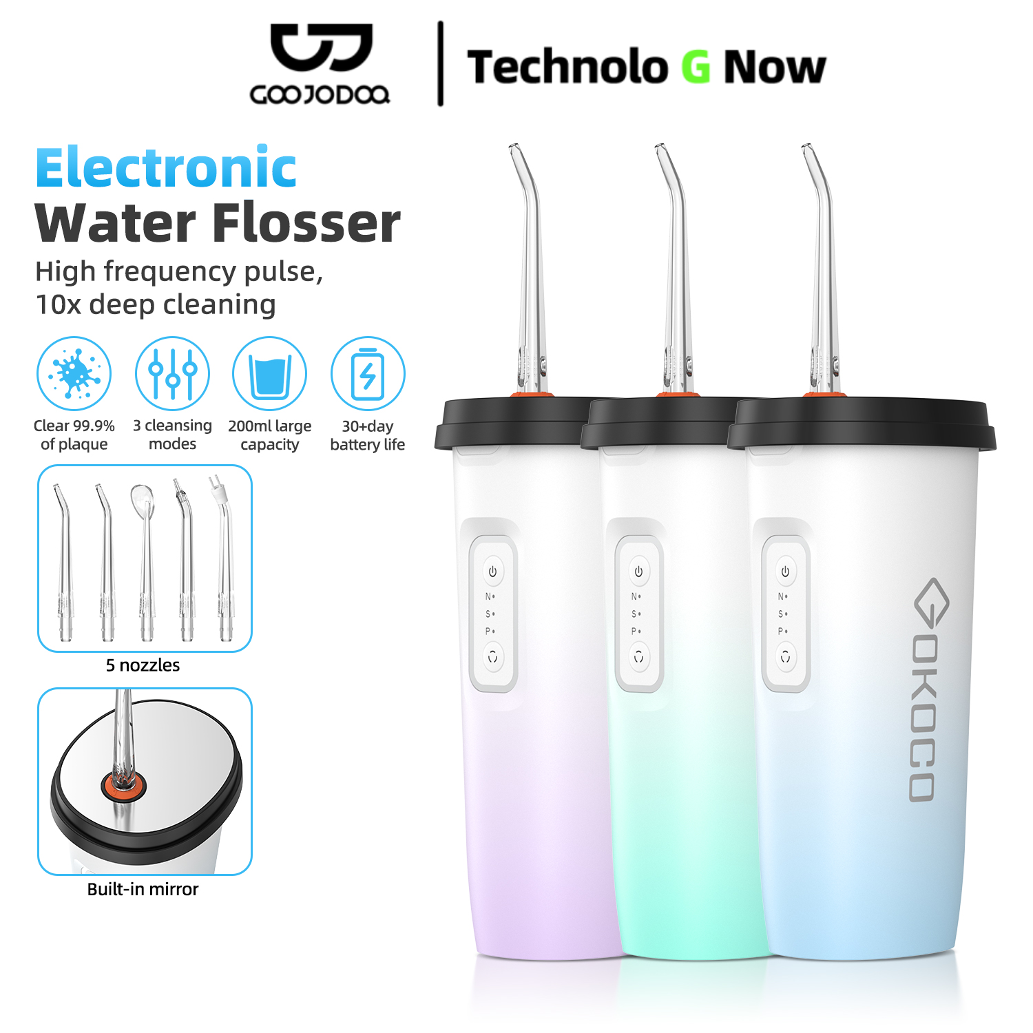 Máy Tăm Nước Điện Tử GOOJODOQ KAW 200ml Vệ Sinh Răng Miệng, Làm Sạch Sâu Gấp 10 Lần, Loại Bỏ Các Mảng Bám Kẽ Răng