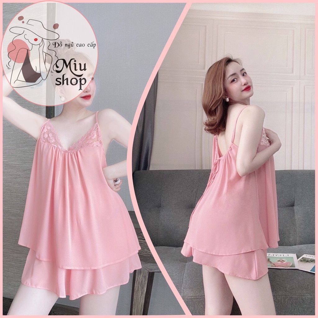 👉👉Sét đồ ngủ lụa phối beo có mút quần đùi sexy 👉👉đồ bộ mặc nhà lụa cao cấp freesize 58kg