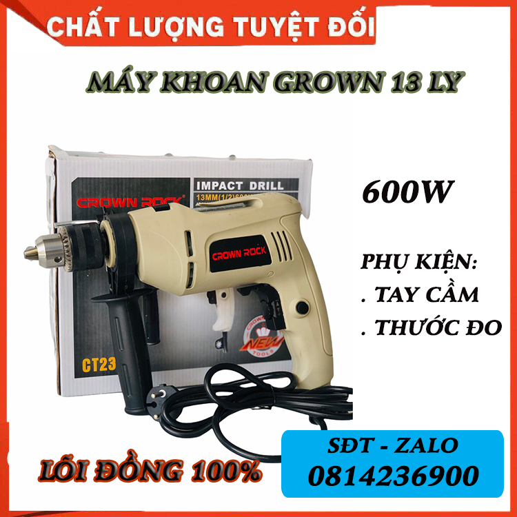 ]máy khoan cầm tay 13ly crown rock - máy khoan ruột đồng 100%