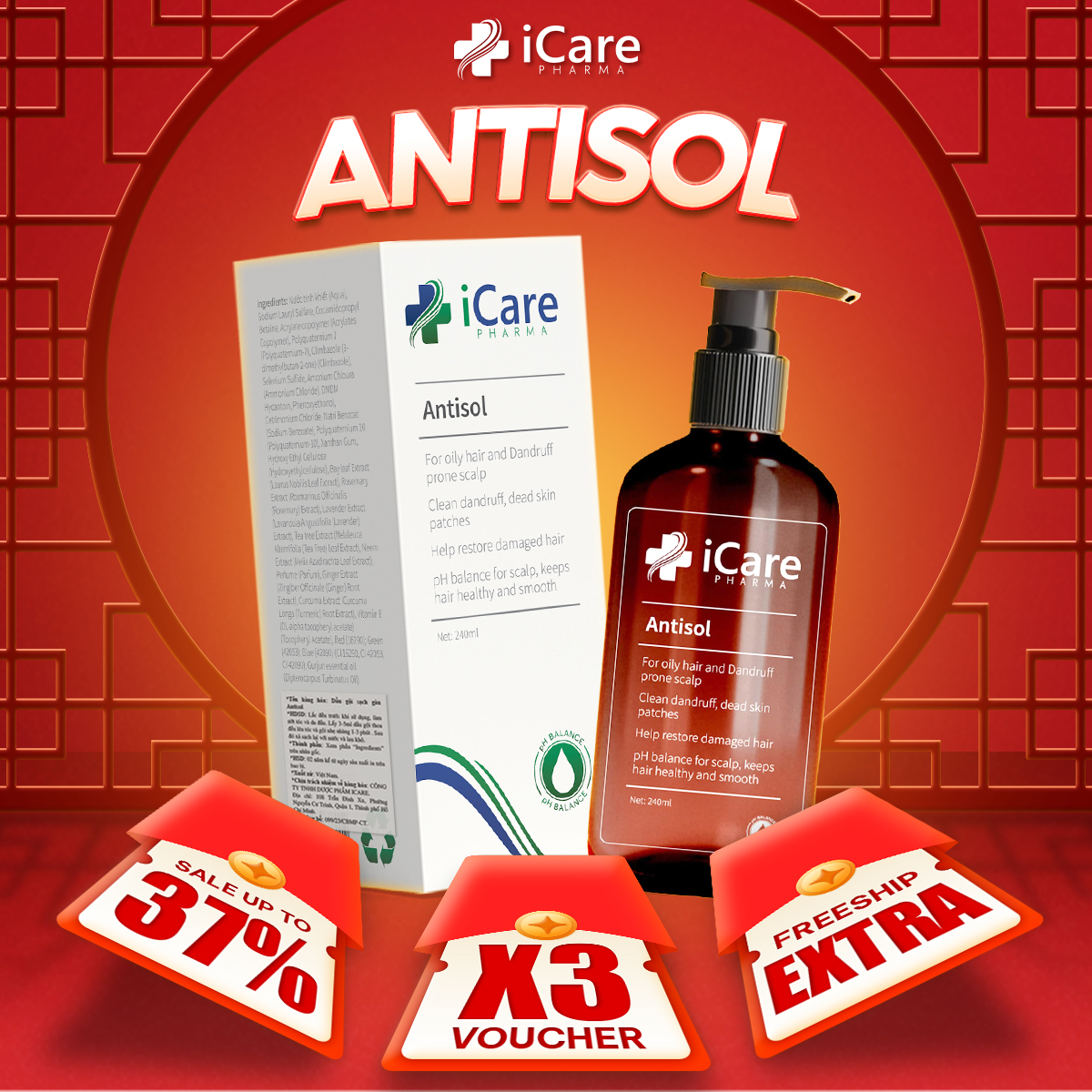  Dầu Gội Sạch Gàu Chiết Xuất Dược Liệu Antisol | Thương Hiệu iCare Pharma 