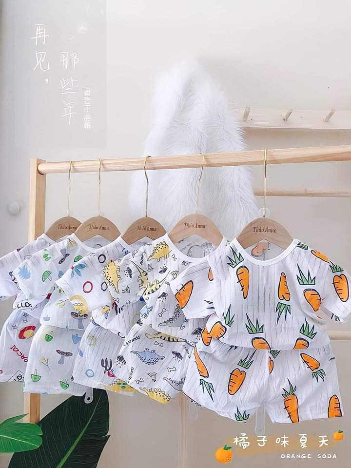 COMBO 5 Bộ cọc tay cotton giấy cho bé trai, bé gái sơ sinh, trẻ em từ 5-20kg thoáng mát loại 1