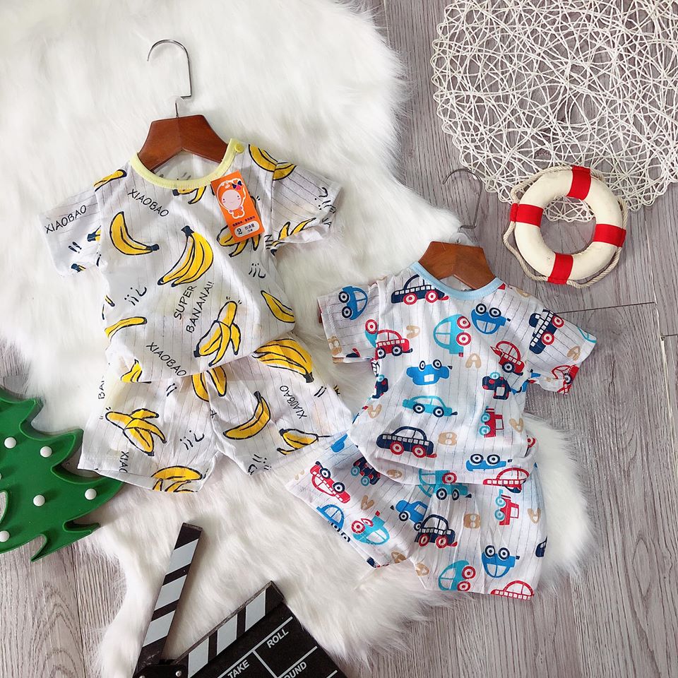 Bộ quần áo cotton giấy cài khuy vai cho trẻ em từ 3-15kg