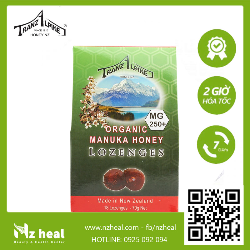 Kẹo mật ong giảm ho, đau họng Manuka Organic Manuka Honey Lozenges MG250+