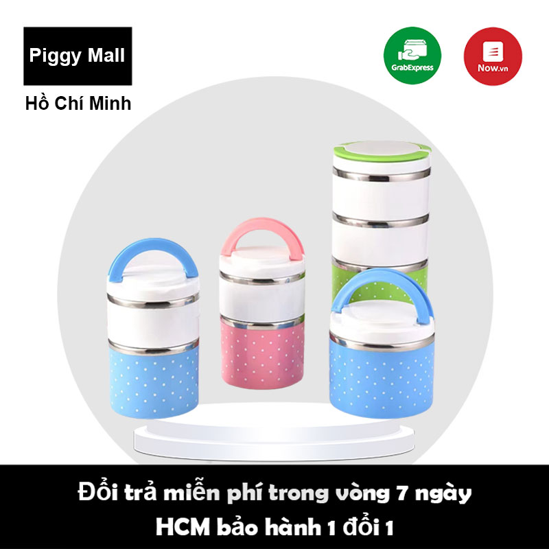 [HCM] Hộp đựng cơm giữ nhiệt, Hộp Đựng Thức Ăn Giữ Nhiệt,thực phẩm văn phòng lúa mạch Hop Com Giu Nhiet 3 tầng Inox, chống gỉ, sang trọng PIGGMALL