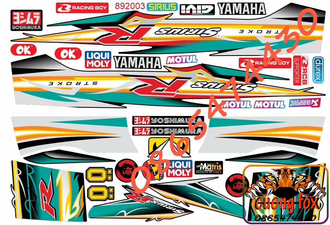 Tem xe sirius . decal xe .tem dán xe máy yamaha sirius mã 892003 màu xanh full xe cao cấp