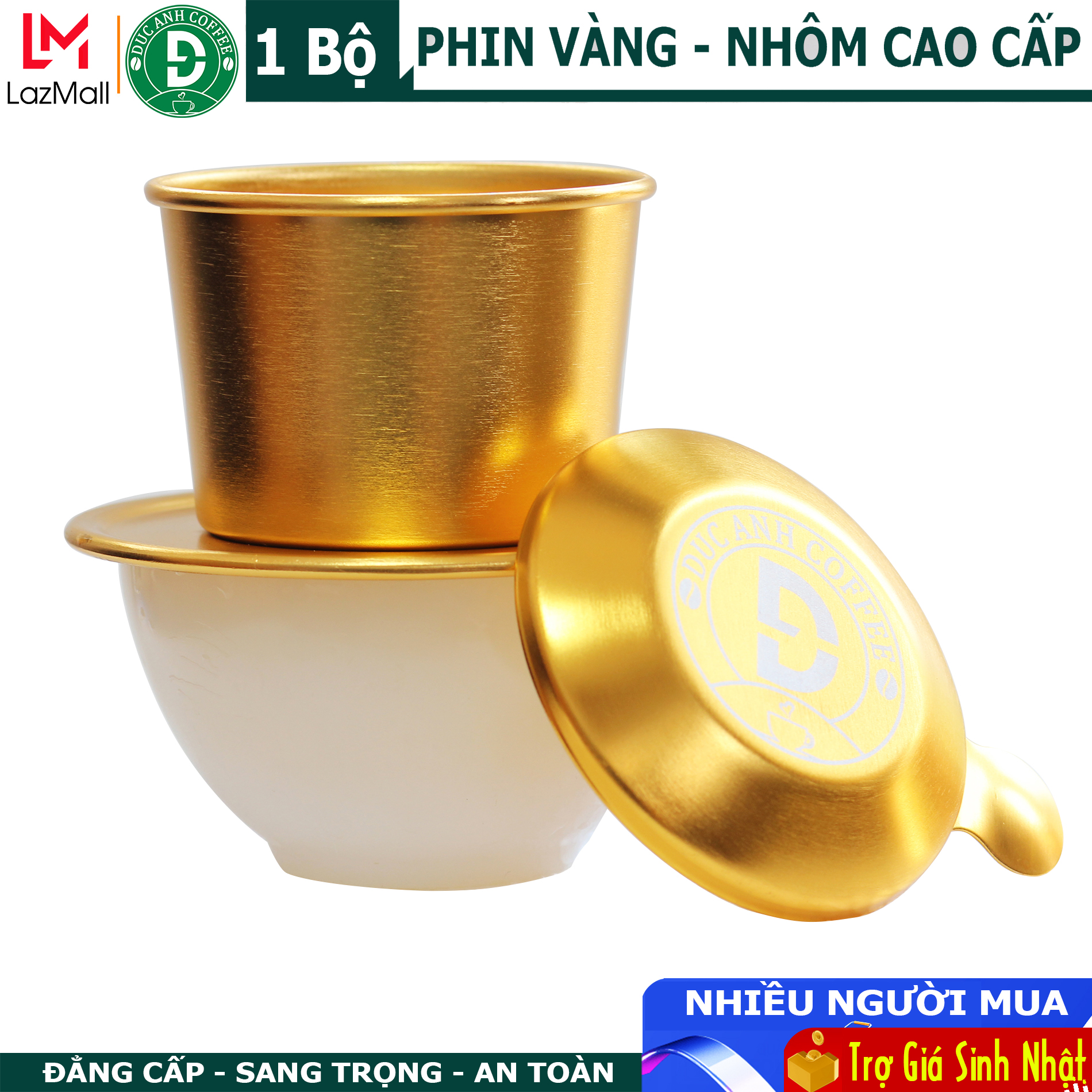 Phin Vàng nhôm cao cấp sanh chảnh chuyên pha cafe nguyên chất - công nghệ xi Anodizing chống trầy độc quyền DUC ANH COFFEE bảo đảm an toàn sức khỏe cho người sử dụng - phin pha cà phê