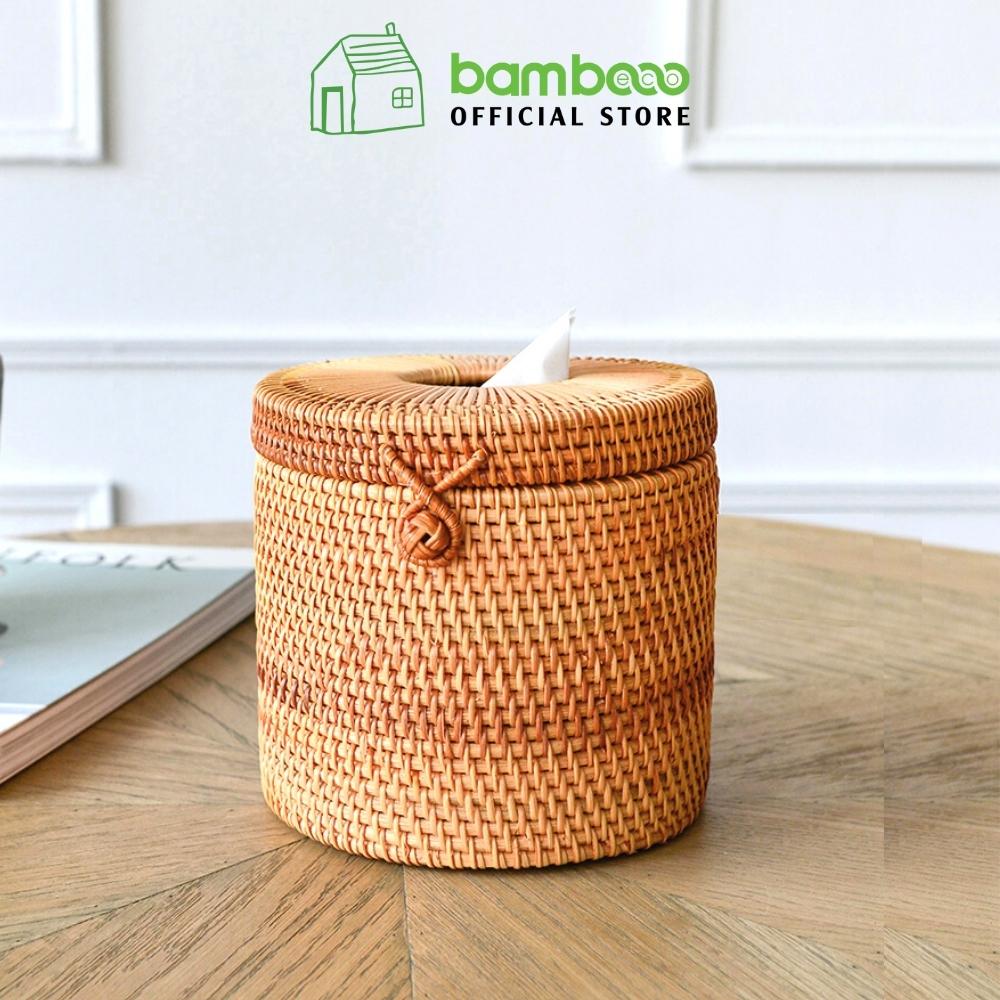 Hộp đựng giấy ăn chữ nhật Bambooo Eco mây tre đan Rattan Tissue Box Cover, thân thiện môi trường