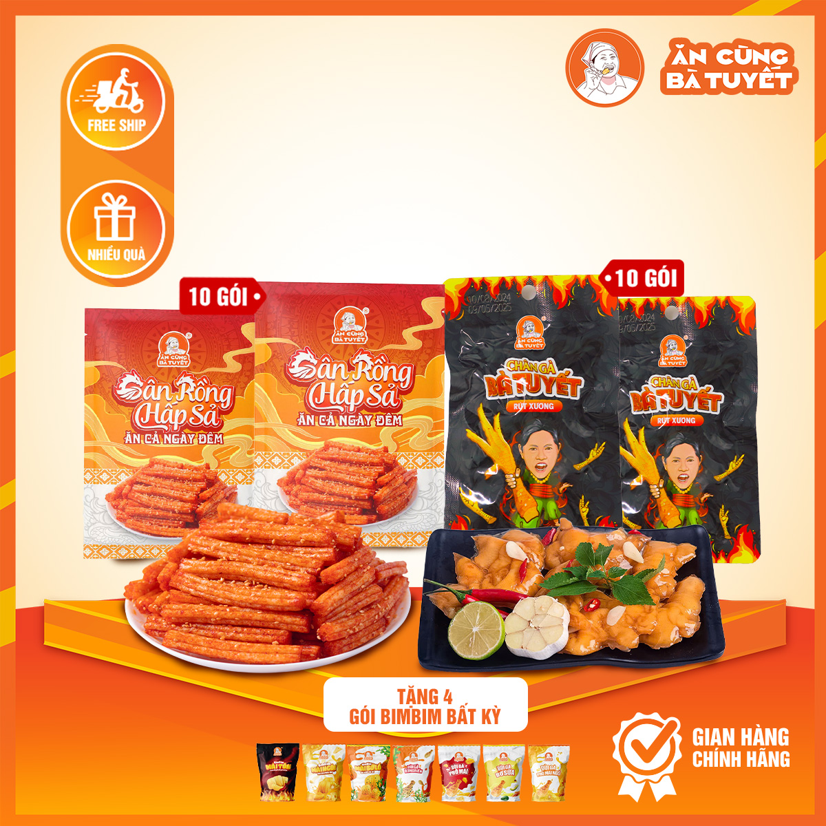 COMBO THẦN RỪNG: 10 gân rồng +10 chân gà tặng 4 gói bimbim -ĂN CÙNG BÀ TUYẾT