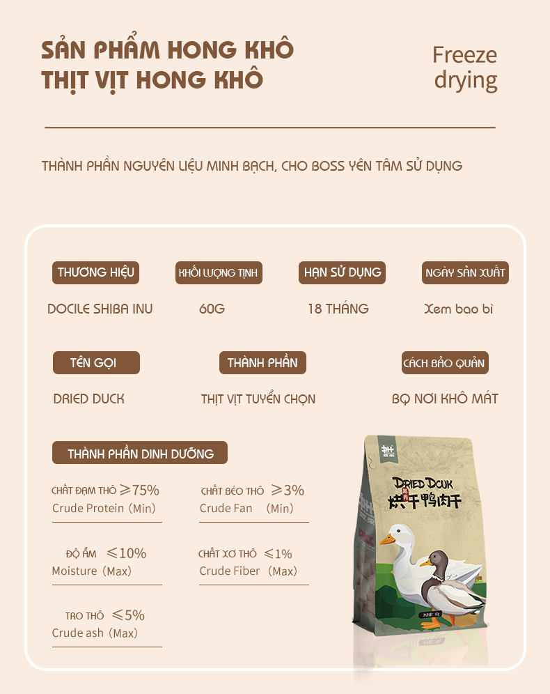 Thức ăn cho chó và mèo thịt vịt xấy khô doclie|Thức ăn vặt cho chó|Thức