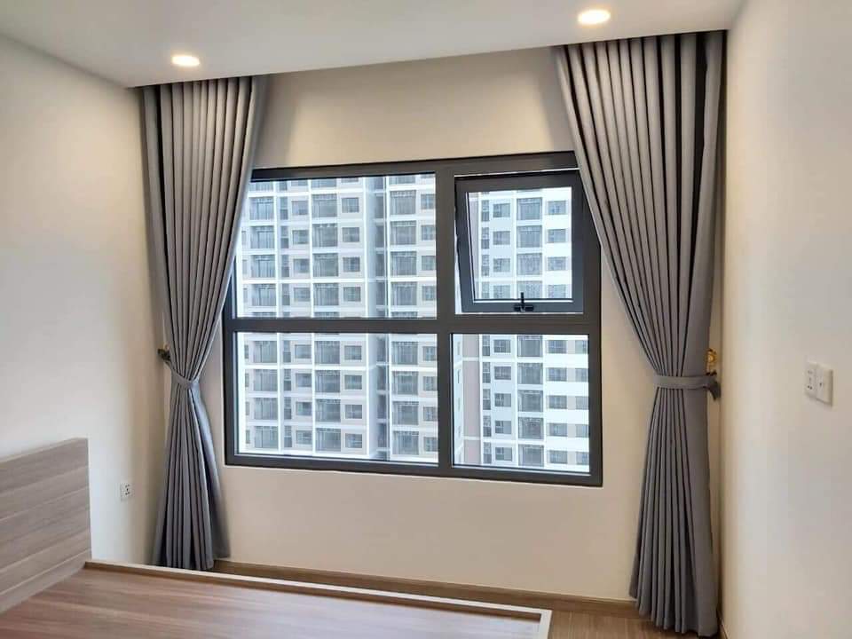 Set rèm cửa chống nắng - Vải CN HQ - tông xám có chân - kiểu may khoen ore sang trọng - bộ 2 tấm kéo về 2 bên