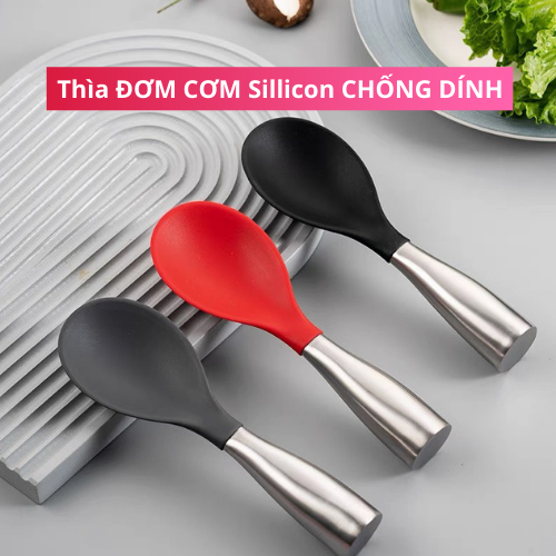 Muỗng thìa đơm cơm chống dính Silicon nhiều màu sắc