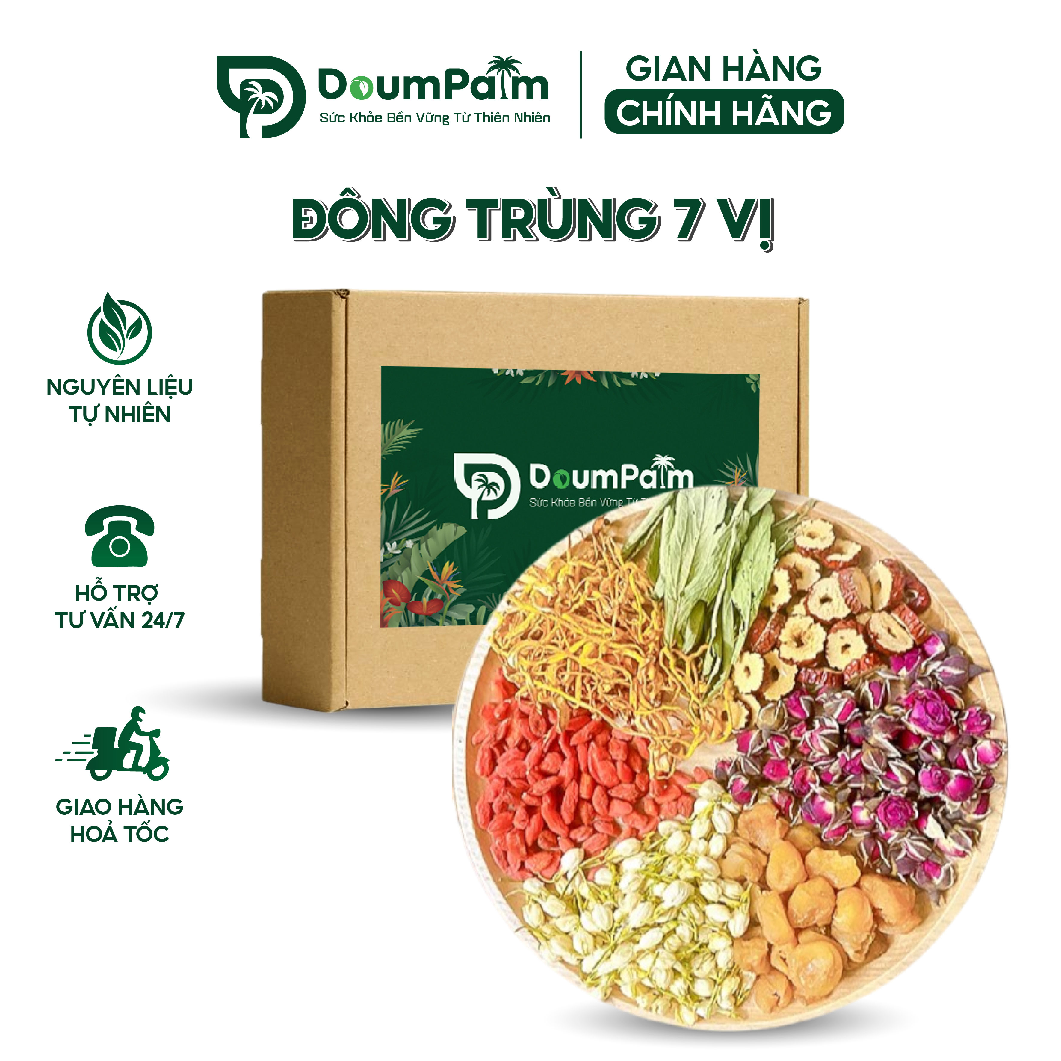 Trà Đông Trùng 7 Vị Thảo Mộc DoumPalm, Thanh Lọc Cơ Thể, An Thần Ngủ Ngon, Hỗ Trợ Đẹp Da Giữ Dáng