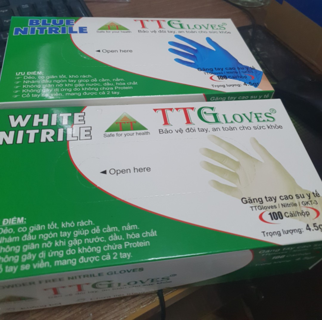 HỘP 100 CÁI Găng Tay Y Tế Nitrile Màu TRẮNG TTGloves Trọng Lượng 4.5G (Size XS,S,M,L) Dùng Trong Thẩm Mỹ, Phun Xăm, Spa, Thực Phẩm