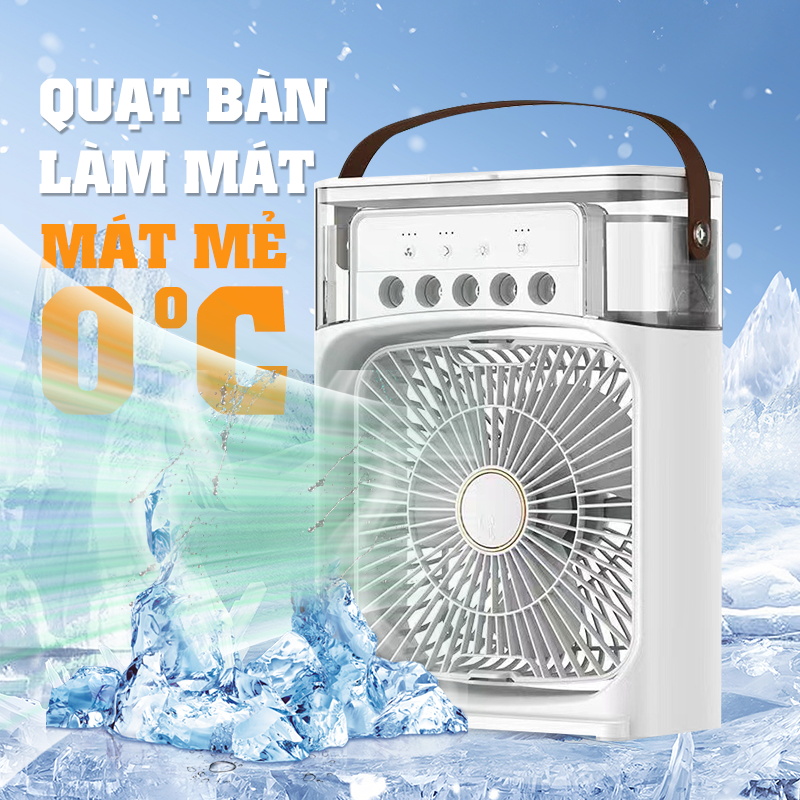 Quạt phun sương để bàn nhỏ gọn quạt để bàn mini tiện lợi có 5 vòi phun sương kèm đèn led 7 màu tùy chỉnh
