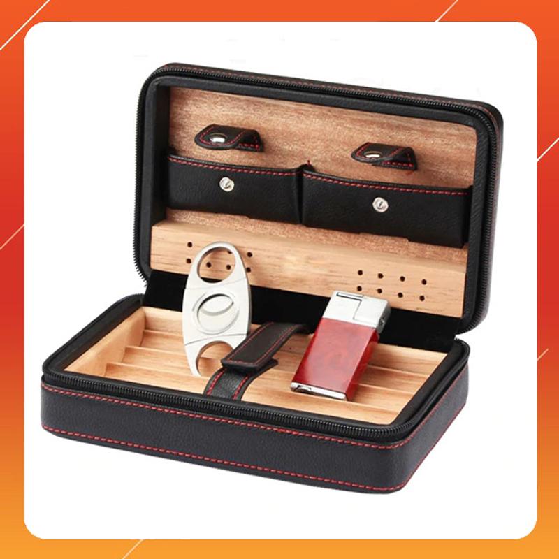 Hộp Đựng Bảo Quản Giữ Ẩm Kèm Hộp Quẹt Bật Lửa Và  COB-T104 - Đen (Bật lửa giao mẫu ngẫu nhiên)