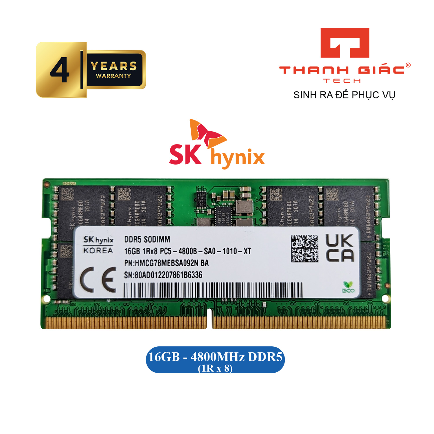 Ram laptop ddr5 sk hynix 16gb bus 4800 - bảo hành 4 năm