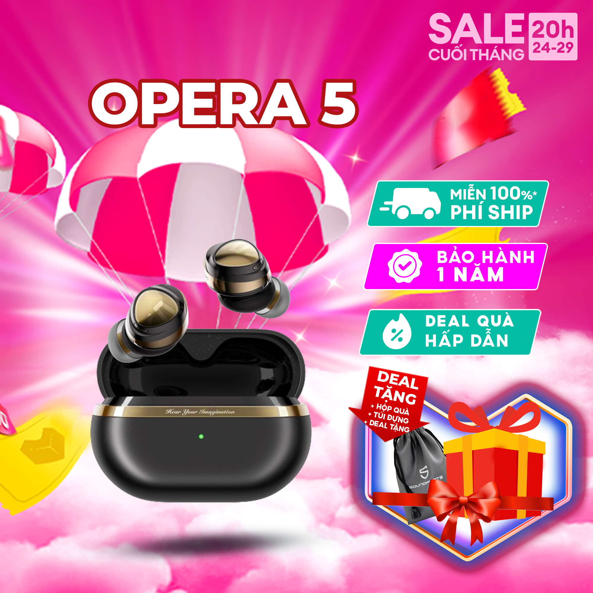 Tai nghe true wireless soundpeats opera 05 bluetooth 5.3 chống ồn anc