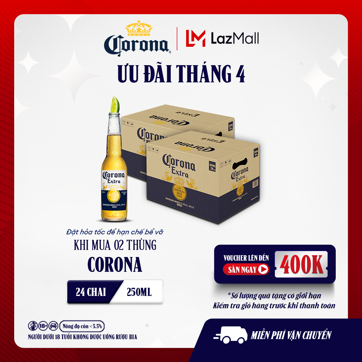 Combo 2 Thùng 24 Chai Bia Corona Extra Nhập Khẩu (250ml/chai)