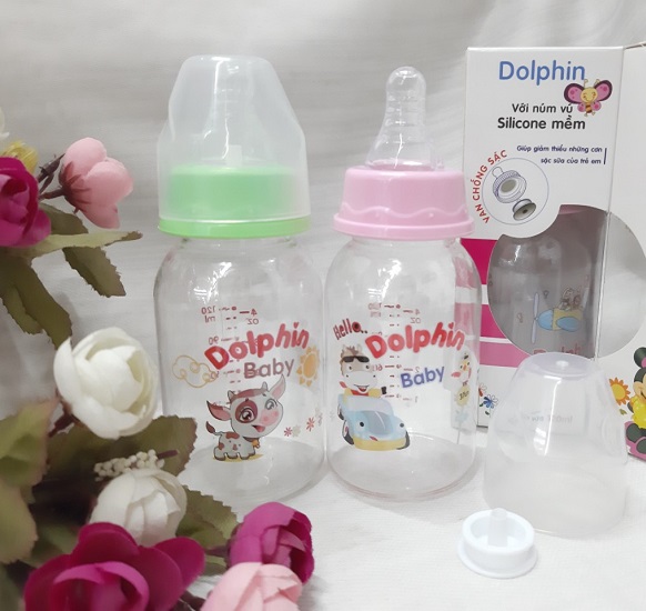 [CÓ VAN CHỐNG SẶC]Bình Sữa Cổ Hẹp Dolphin Có Van Chống Sặc Cho Bé Sơ Sinh Núm Vú Mềm Dung Tích 60ML/120Ml/250Ml